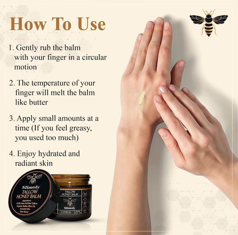 Organic Grass-Fed Beef Tallow Balm with Raw Honey - Handmade All-Natural Moisturizer for Soft, Smooth, Radiant Skin