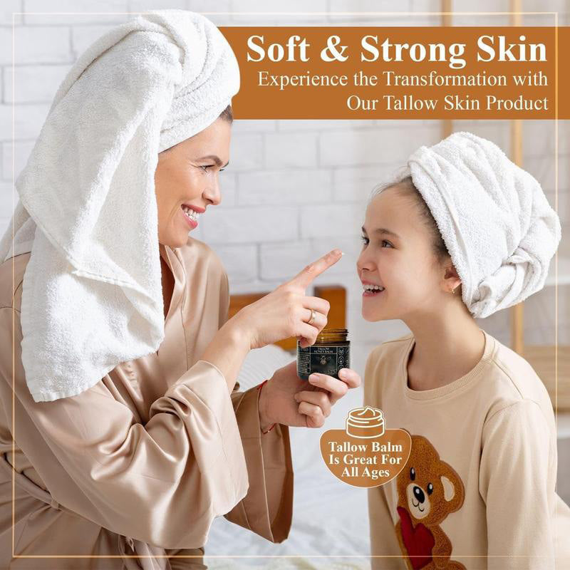 Organic Grass-Fed Beef Tallow Balm with Raw Honey - Handmade All-Natural Moisturizer for Soft, Smooth, Radiant Skin