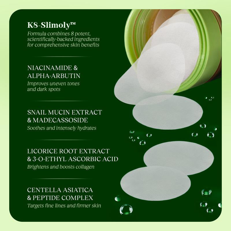 Korean Toner Pads: Snail Mucin, Centella & Niacinamide—Dark Spot + Wrinkle Care (100 ct)